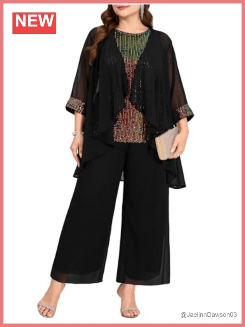3 Piece Sequin Chiffon Pantsuit Set Mother of Bride Wedding Cocktail